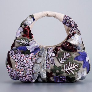 New All Seasons Niche Sequin Embroidered Women's <b>Large</b> Casual <b>Canvas</b> Handbag Zipper High-End Polyester Lining for Daily Fashion - Product Image 6