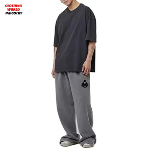 Pantalon de survêtement décontracté ample personnalisé pour homme, coupe droite, 100 % coton épais, jambe large, imprimé, vente en gros - Product Image 2