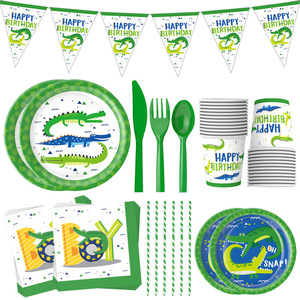 DAMAI 24 Pièces Assiettes Jetables Thème Crocodile pour Fête d'Anniversaire Enfants, Fournitures de Fête Alligator, Assiettes, Gobelets et Serviettes en Papier - Product Image 3