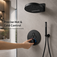 Système de douche encastré en acier inoxydable noir avec bouton poussoir et douchette à effet pluie, vente en gros