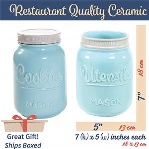 Mason kurabiye kavanozu ve mutfak aleti tutucu seti-büyük hava geçirmez seramik kurabiye kavanozu kurabiye kavanozu-eski çiftlik evi mutfak aleti tutucu-rustik dekoratif - Product Image 6