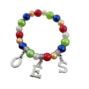 3 pezzi per un set di perline colorate stretch Sorority OES Order of the Eastern Star charm bracciale multistrato accessori per gioielli - Product Image 3