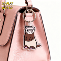 Porte-clés en acrylique ferret debout mignon, corps marron et crème avec pattes roses, breloque transparente double face, accessoire amusant pour les amoureux des animaux