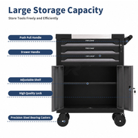 Chariot à outils à trois tiroirs, double porte, étagère réglable, plateau personnalisé, verrouillable, OEM ODM, armoire à outils mobile roulante pour garage et atelier
