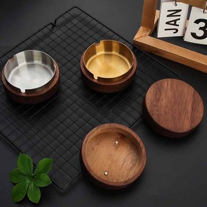 Cendrier en acier inoxydable, cendrier de bureau à domicile, tasse de fumée ronde en bois <span class=keywords><strong>massif</strong></span> nordique avec couvercle pour empêcher les cendres volantes - Product Image 4