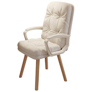 LingTuo Vanity Chair White PU Leather Wooden Legs Makeup <b>Desk</b> Chair For Bedroom And <b>Nail</b> Salon - Product Image 5