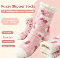 Chaussettes d'intérieur douces et chaudes pour femmes, motif cœur mignon, en polaire corail, épaisses, thermiques, moelleuses, pour dormir ou la maison