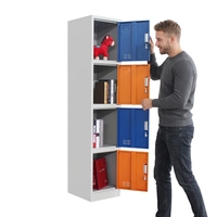Casier en acier durable à 4 portes et 4 niveaux avec serrure à clé pour usage industriel, commercial, scolaire, en salle de sport, dans un hôtel, en appartement ou en entrepôt