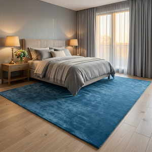 Alfombra Rectangular Moderna de Lana Azul, con Base Antideslizante de Látex, Gruesa y Tufted, de Color Sólido, para Dormitorio u Hogar - Product Image 6