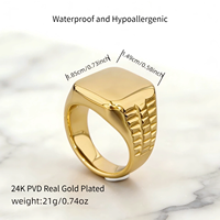 Großhandel Anpassbare Gravierbare Blanko-Ringe 24K PVD Vergoldet 316L Edelstahl Schmuckset Klobig Wasserdicht Stapelbar für Herren