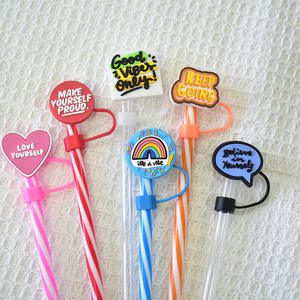 Encantadores Adornos para Pajitas Reutilizables de 10 mm con Frases en Inglés, Creativos, Inspiradores, con Forma de Dibujos Animados, Adornos de Silicona para Pajitas - Product Image 2