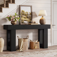 Tables consoles de 63 pouces de long pour l'entrée, grande table de canapé derrière le canapé, table d'entrée en bois noir pour le couloir