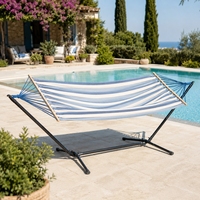 Hamaca de Lona Azul con Rayas de 3m, con Soporte de Tubo de Acero Desmontable, Precio al por Mayor para Mayoristas de Muebles de Jardín Profesionales