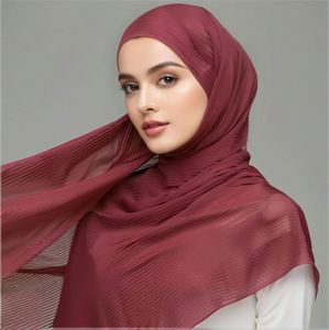 Voile Hijab en Chiffon Uni de Marque en Gros pour Femme, Plissé Effet Crêpé YHK0075 - Product Image 1