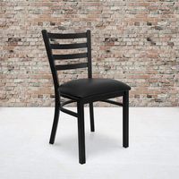 Chaises de salle à manger pour la série Black Ladder Back, chaise de salle à manger en métal - siège en vinyle noir, meubles de maison