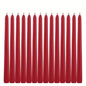 Velas Cónicas Hechas a Mano Oshine de 10 Pulgadas, Paquete de 12, Sin Aroma, Sin Humo, Sin Goteo, Larga Duración (8 Horas), Rojas, Decoración para el Hogar - Product Image 1
