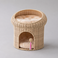 YAOYUE Nid pour chat tressé double couche en rotin naturel et herbe de gourde, avec coussins en coton PP et jouet boule suspendue, nettoyage facile
