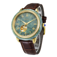 Reloj Mecánico Automático de Acero Inoxidable de Lujo con Jade Genuino para Parejas
