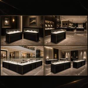 Comptoir de présentation de bijoux de luxe moderne avec éclairage LED, vitrine de vente au détail en verre noir sur mesure pour boutique de bijoux en centre commercial - Product Image 6