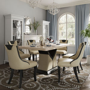 Ensemble de table à manger en cuir et marbre de luxe, 6 places, table à manger moderne avec plateau en marbre et ensemble de chaises - Product Image 1