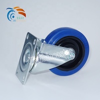 Roue à roulement à billes double en acier industriel avec frein pivotant en caoutchouc élastique 75 mm/125 mm Bleu Capacité de charge de 150 kg