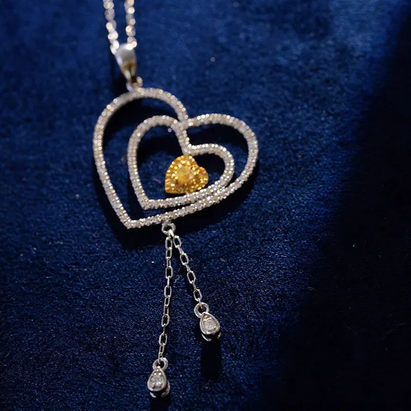New Arrival Fine Jewelry 18k White Gold Yellow Diamond Heart Pendant Necklace For Women 2023