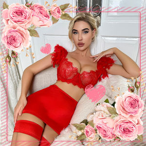 Regalo de San Valentín, Conjunto de Lencería de Encaje Rosa de 3 Piezas y <span class=keywords><strong>Bragas</strong></span> con Parches de Cadena, Talla Única, Ropa Interior Sexy para Mujer, para <span class=keywords><strong>Novia</strong></span> - Product Image 1
