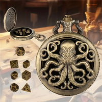 Montre de poche antique en métal, gaufrée Dragon Western rugissant, avec étui à chaîne et boîte à dés portable pour joueur de D&D et jeux de table