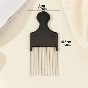 16.5*6.9*0.8CM Afro Combs Plastic Black Fist Metal Hair Fork Comb Aço inoxidável Pinos Pick Hair Comb With Black Plastic Handle