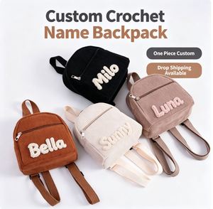 Mochila Mini de Corduroy Personalizada con Nombre Tejido a Crochet, Bolsa de Maquillaje para Estudiantes, Envío Directo - Product Image 2