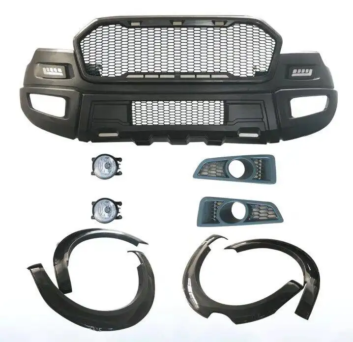 Zwarte Auto Volledige Sets Voor Ford Ranger T7 Front Body Kit 2016 Bumper Grille Wielkasten Upgrade Naar Raptor Voor 4X4 Accessoires