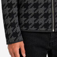 Veste zippée chauffante anti-bactérienne coupe-vent pour homme, motif pied-de-poule noir et gris, en nylon/coton, col entièrement zippé