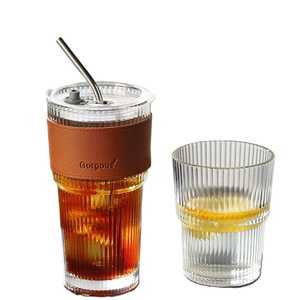 Vaso <span class=keywords><strong>de</strong></span> café <span class=keywords><strong>de</strong></span> doble uso, ecológico, <span class=keywords><strong>de</strong></span> vidrio grueso a rayas, diseño clásico, con tapa y pajita, <span class=keywords><strong>de</strong></span> alta estética - Product Image 1