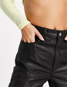 LILUO 2025 Offre Spéciale Streetwear Loose Leg Wax Coated <span class=keywords><strong>Skinny</strong></span> Jeans Black Button Women High Waist Spandex Stretchy Denim Jeans - Product Image 3