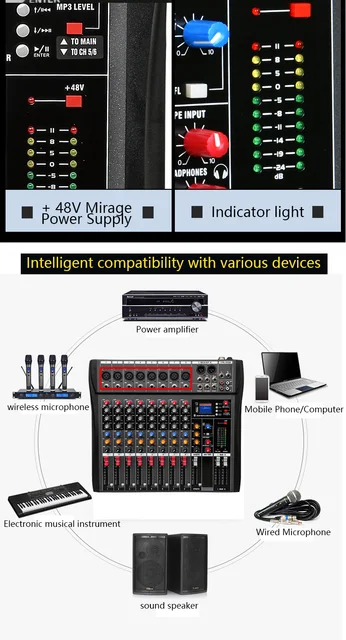 Fineshine 8/12/16 Channel Audio Mixer Sound Mixing Console with Bluetooth  USB,PC Recording Input, XLR Microphone Jack, 48V Power, RCA Input/Output  for