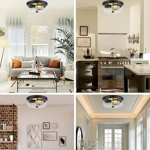 Lámpara de Techo de Cristal Estilo Industrial, Transparente con Metal Negro, para Dormitorios, Cocinas y Entradas - Product Image 4