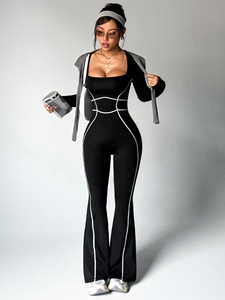 女式无缝纯色尼龙/氨纶瑜伽连身裤 - 透气四向弹力喇叭裤无袖健身服 - Product Image 5