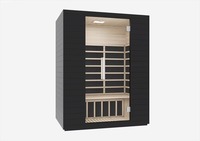 Ruang Sauna Inframerah Dalam Ruangan Kayu Solid Hemlock Kanada Modern 2 Orang Seven Continents Black dengan Jendela Transom, Garansi 1 Tahun