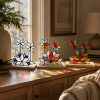 Ornement de table en verre teinté Art Déco fait main personnalisé, décoration de Noël avec base en bois, cadeau de fête pour la maison