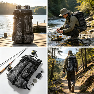 Sac à dos de pêche multifonctionnel grande capacité pour la vente en gros, sac de rangement pour cannes à pêche et équipement de plein air avec logo personnalisé - Product Image 6