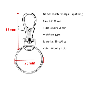 35*25mm Kẽm hợp kim kích hoạt Keychain xoay tôm hùm Claw Clasp với vòng chìa khóa cho hàng thủ công - Product Image 3