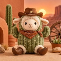 Peluche personnalisée de mouton cowboy western, agneau en peluche avec chapeau de cactus et bandana pour cadeau d'enfant et décoration western