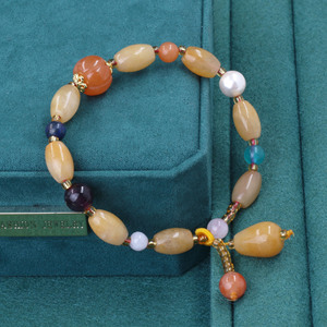 Braccialetto a mano donna colorato con personalità catenaria a mano orchidea di seta dorata naturale - Product Image 3