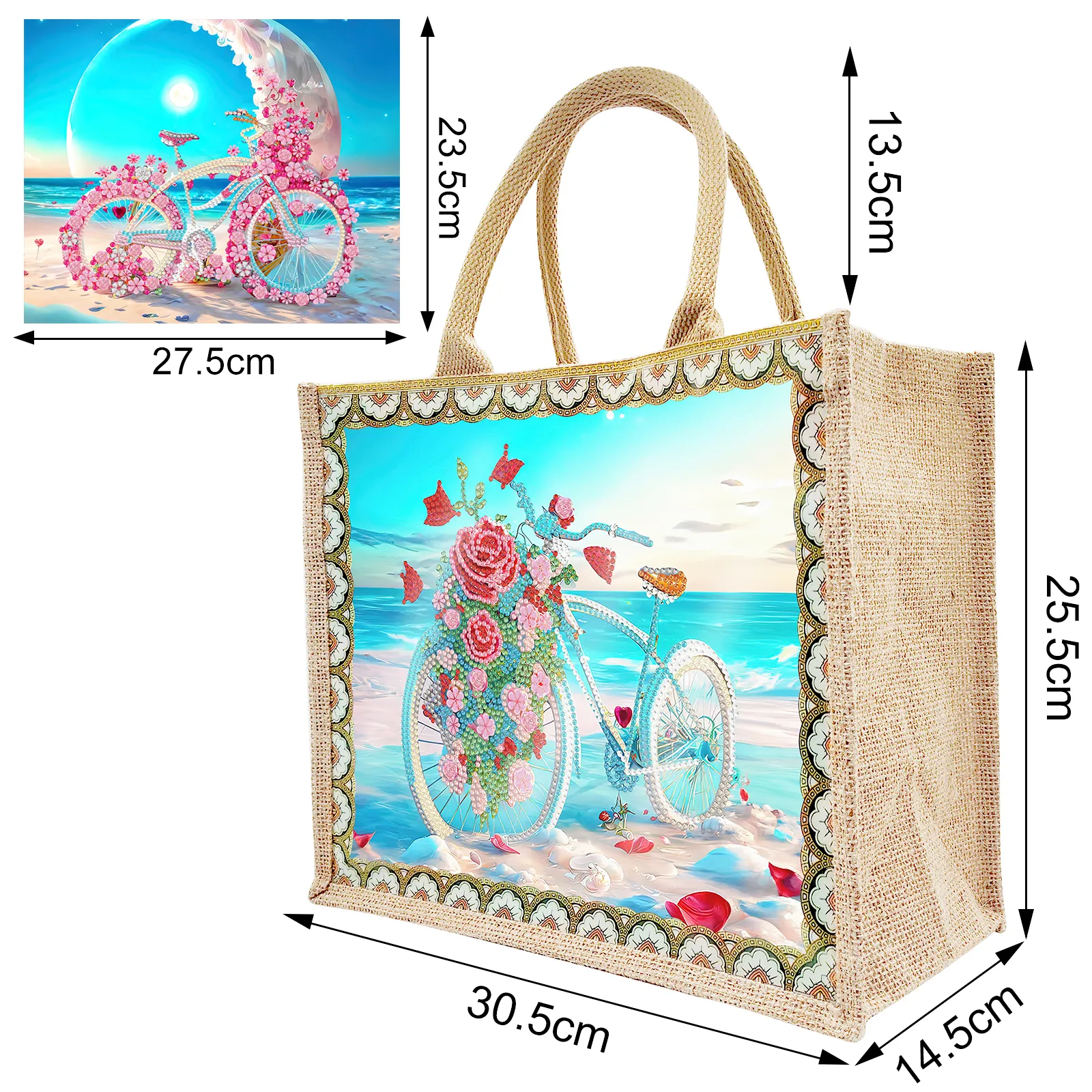 Popular Diy Diamond Bags Round Diamond Crafts Flowers Bike Diamond Painting Art For Adults Flowers Handbags