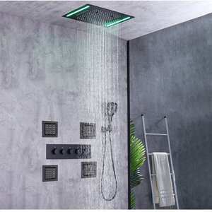 ชุดฝักบัวอาบน้ำแบบติดเพดาน LED ควบคุมอุณหภูมิ พร้อมระบบนวดน้ำฝนและน้ำตกอเนกประสงค์ ขายดี - Product Image 1