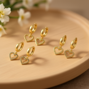 Juego de 12 Pendientes de Aro en Forma de Corazón Angelina, Chapados en Oro, de Acero Inoxidable, Joyería de Moda Unisex, Regalo, Estilo Moderno - Product Image 2