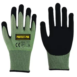 13 Gauge Green Cut Resistant Yarns Black Nitrile Latex Sandy Palm Coated Guard Gloves