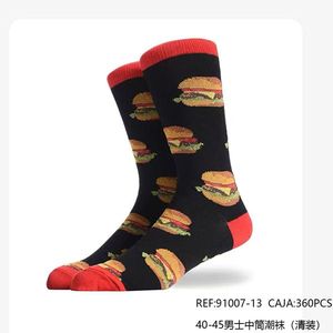 Chaussettes mi-mollet pour homme Angelina, imprimé burger, décontractées, respirantes, tricotées, usage quotidien, épaisseur standard, printemps - Product Image 4