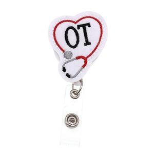 Porte-badge rétractable en feutre série médicale avec <span class=keywords><strong>lettres</strong></span> (Stéthoscope, Cœur, CNA, OT, Médecin, NP, ICU, MD, RN) pour cadeaux infirmiers et porte-badges d'identification - Product Image 5