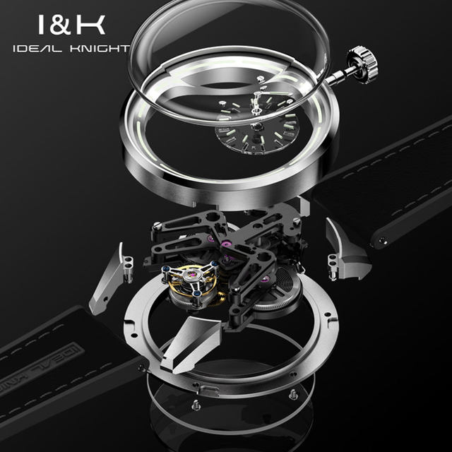 Ideal Knight 6806 Bulk Buying Fashionable Skeleton Waterproof Tourbillon Mechanical Watch for Man High Quality Luxury Wristwatch